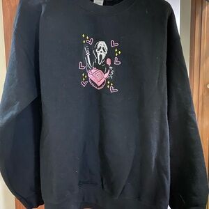 Black Graphic Sweatshirt with Pink Scream Phone Design
